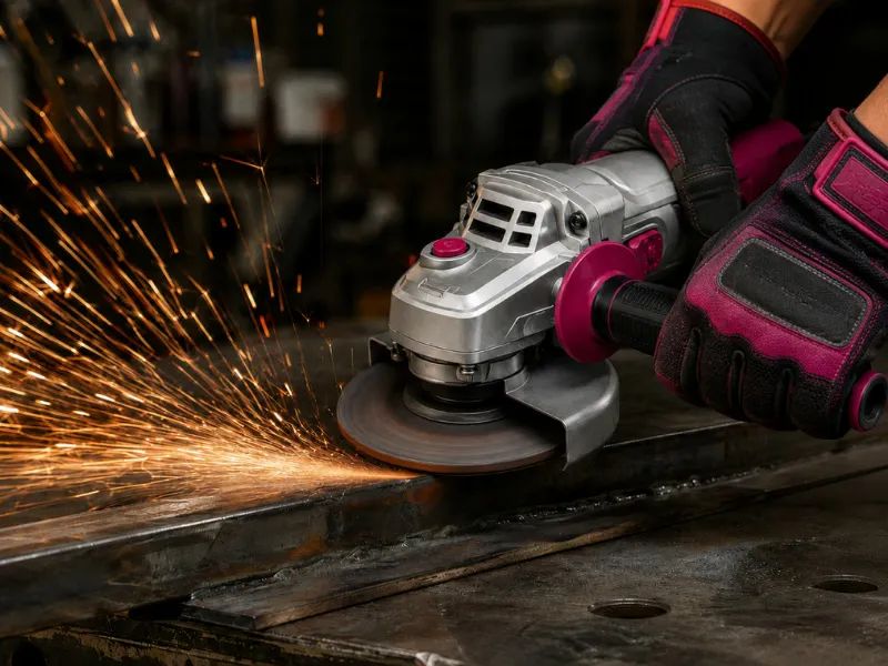 Fabrication workshop where angle grinders are used for metalwork